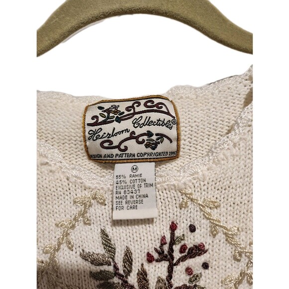 Vintage 90s Heirloom Collectibles Floral Embroidered Sweater Size Medium - Picture 5 of 9